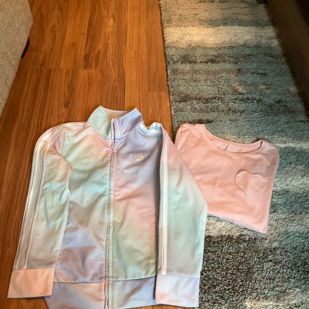 Adidas Light Blue and Pink Track Jacket with Heart Tee